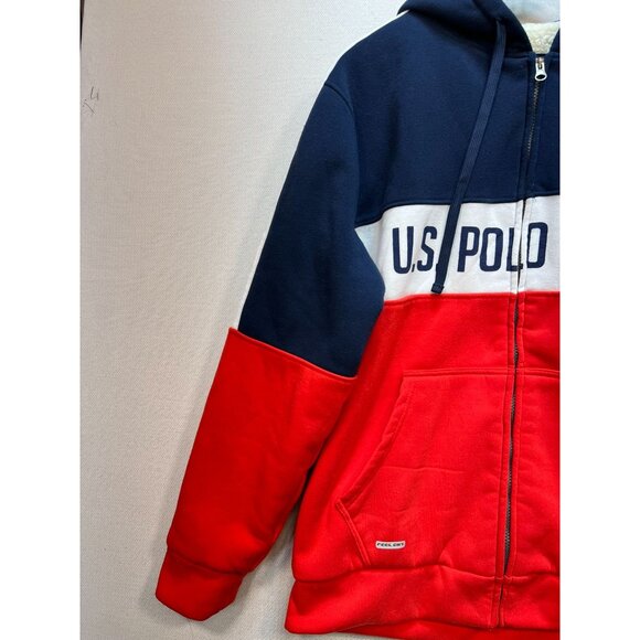 U.S. POLO ASSN. Men's Wordmark Pullover Hoodie Stretch Sz L Red Blue Long Sleeve - Picture 9 of 15